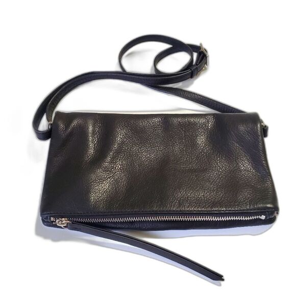 Margot black leather fold over crossbody flat shape - Picture 1 of 8